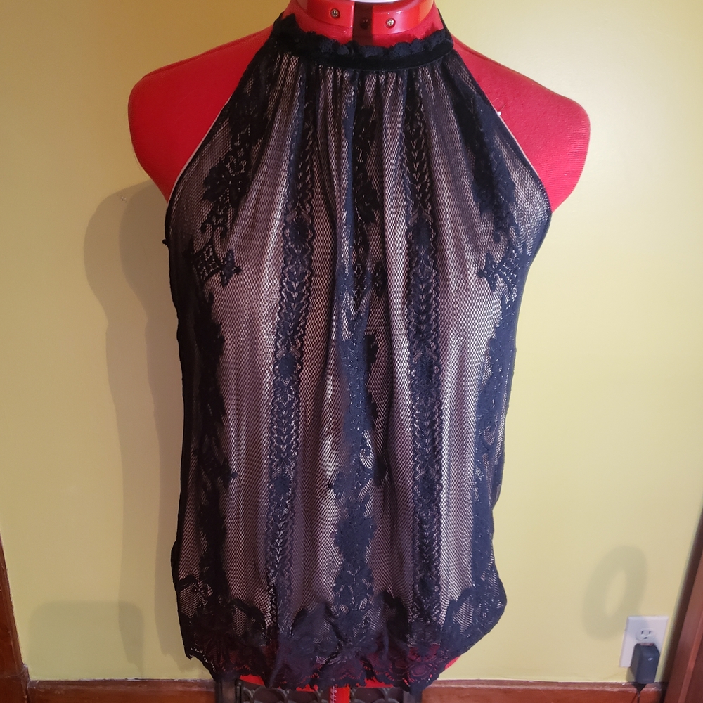 Max Studio Black Lace Halter Blouse